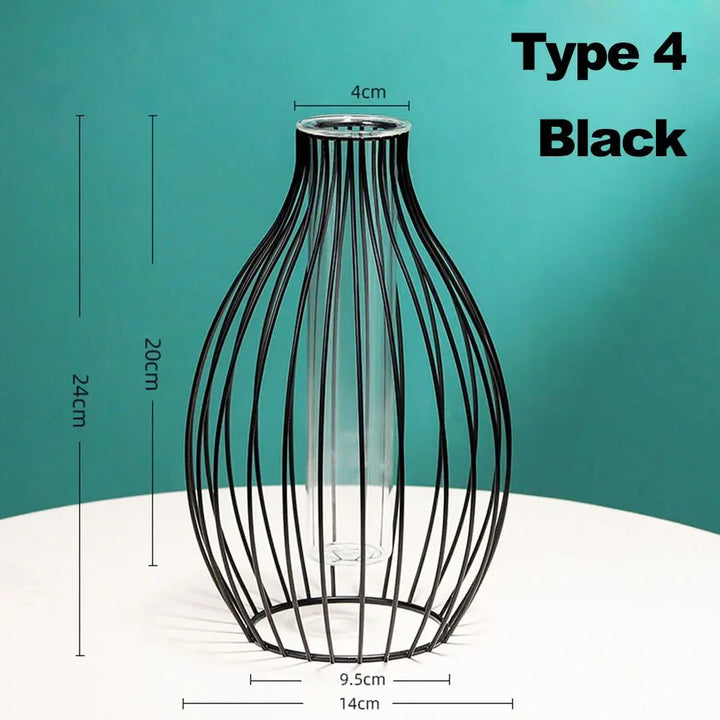 GEOMETRIC IRON FLOWER VASE WITH GLASS TUBE