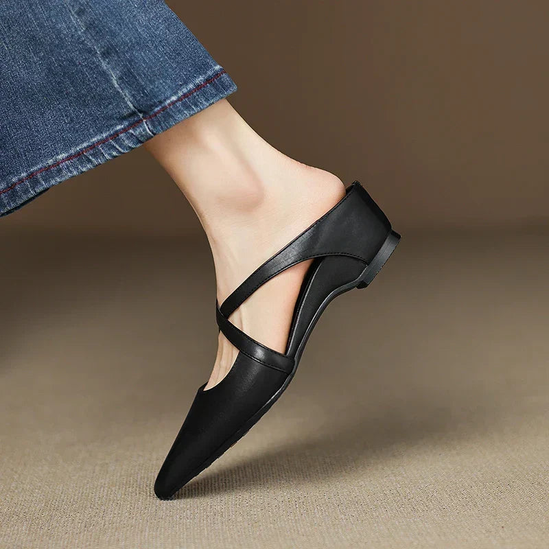 Margot Cross-Strap Leather Mule