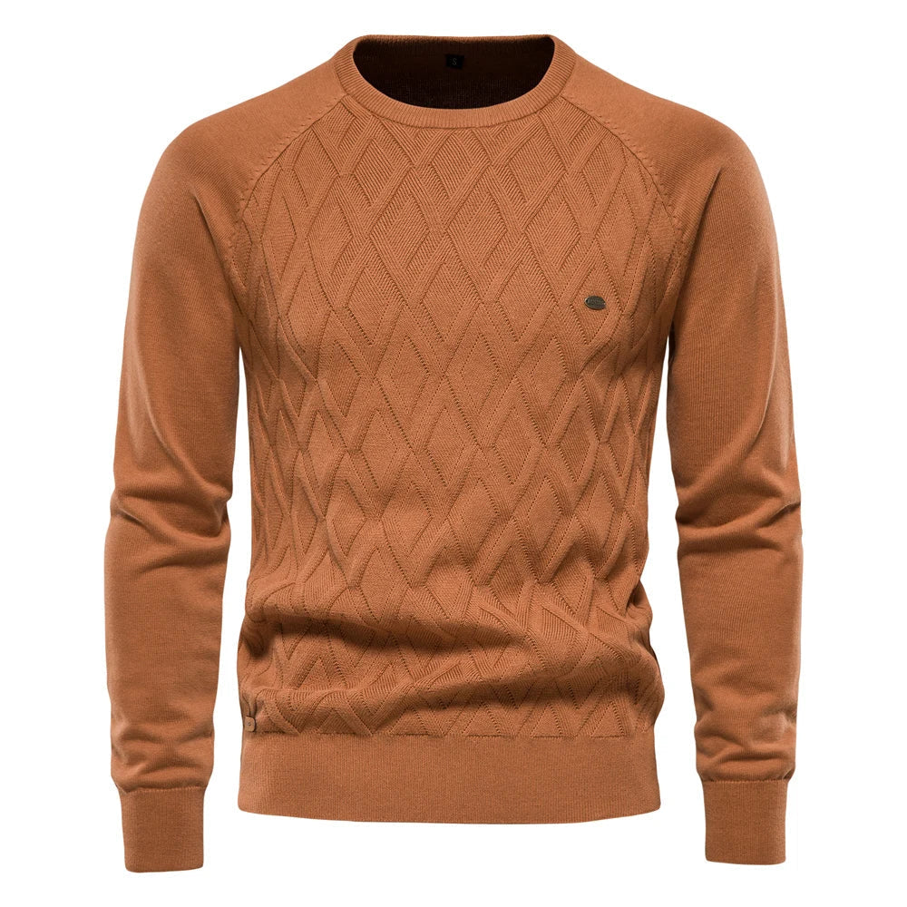 Men's Sweater with Round Neck and Textured Design