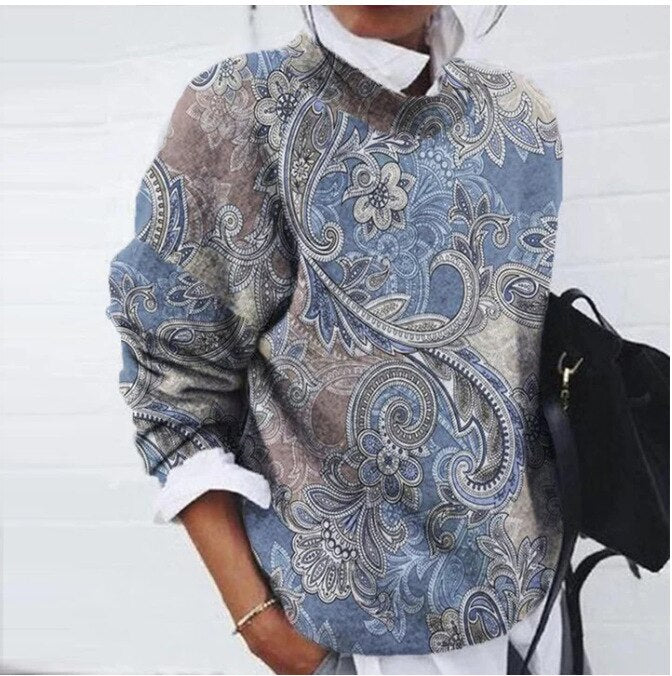 Ladies Floral Print Pullover Sweater