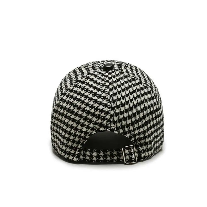 Classic Houndstooth Leather Cap