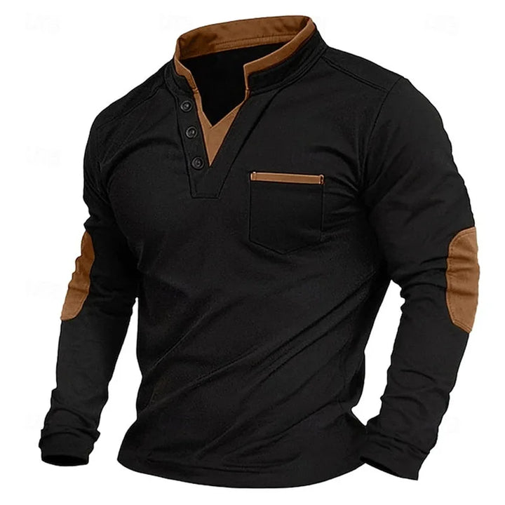 Men's Long Sleeve Henley V-Neck Sweater