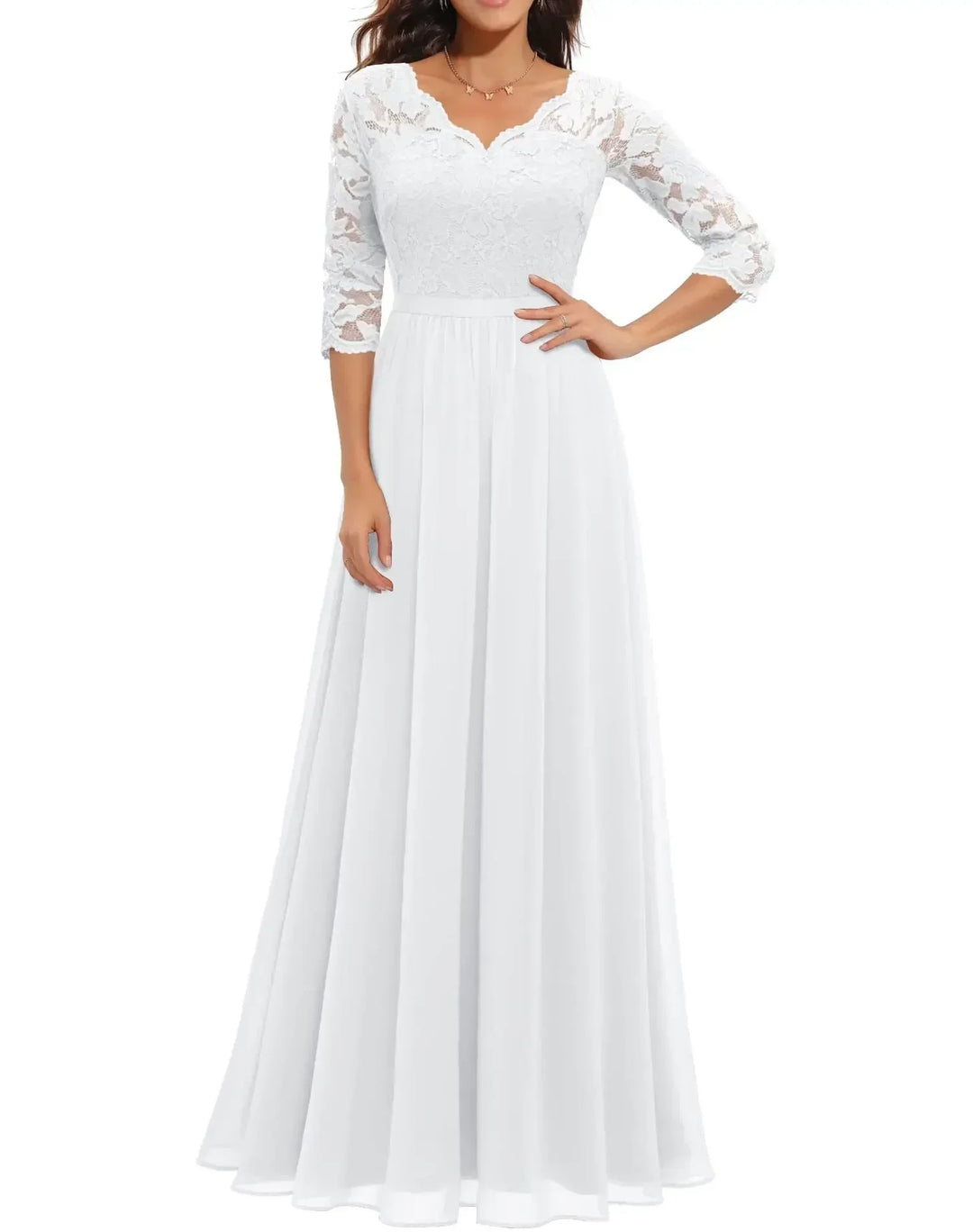 Elegant Alluring Lace Detailing Chantilly Lace Pattern Luxuriously Flowing Evening Gown