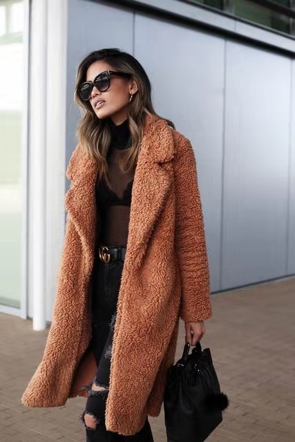 Ladies Teddy Fleece Long Coat