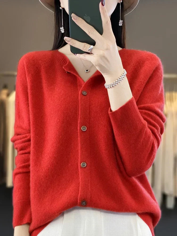 Ladies Soft Long Sleeve Button Cardigan
