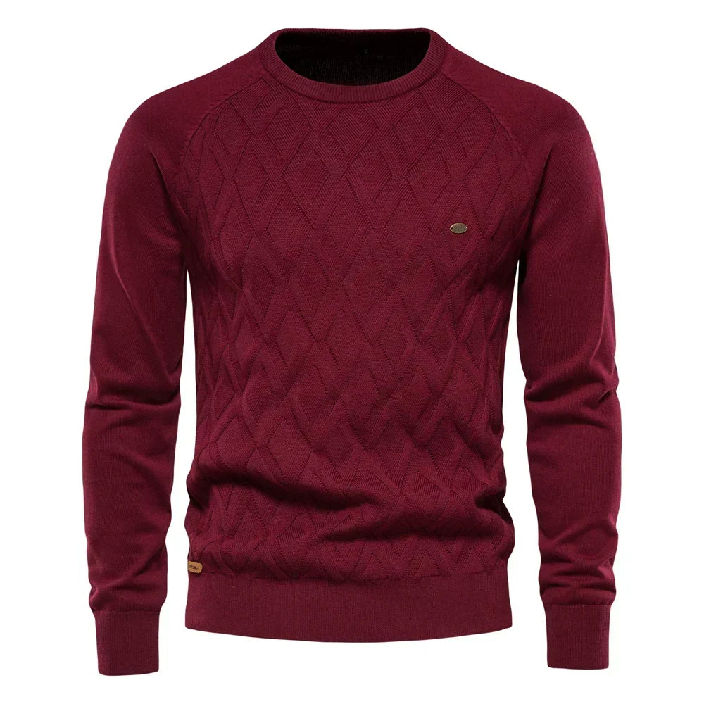 Men's Sweater with Round Neck and Textured Design