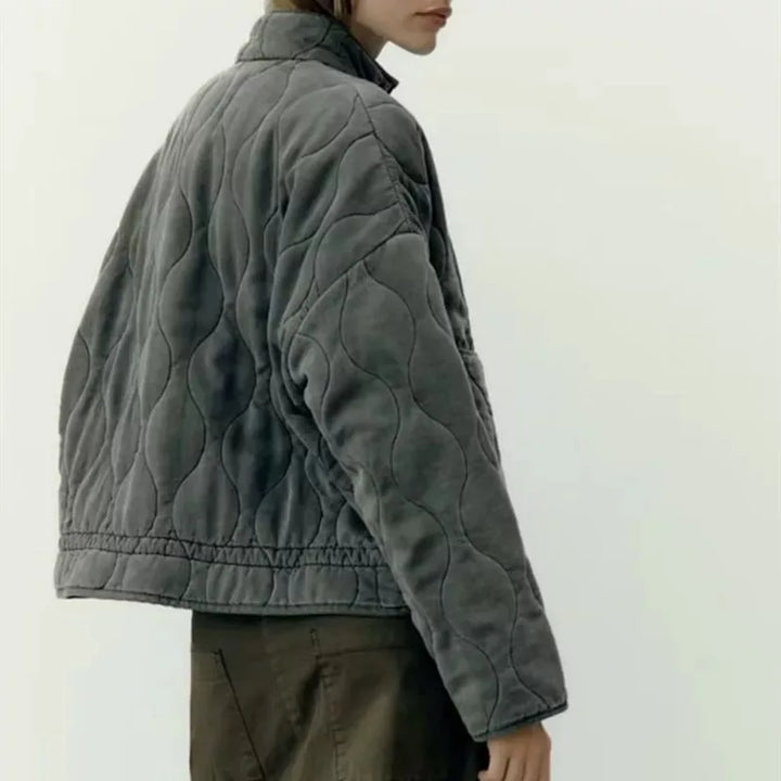 Ladies Cropped Padded Jacket with Pockets and Tie Belt