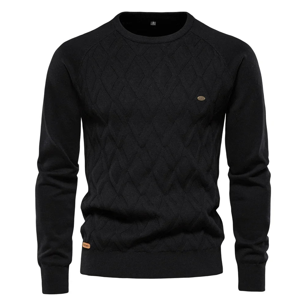 Men's Sweater with Round Neck and Textured Design