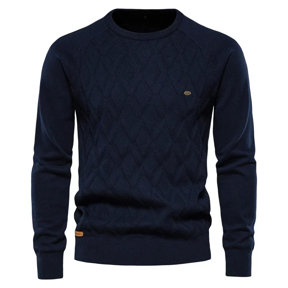 Men's Sweater with Round Neck and Textured Design