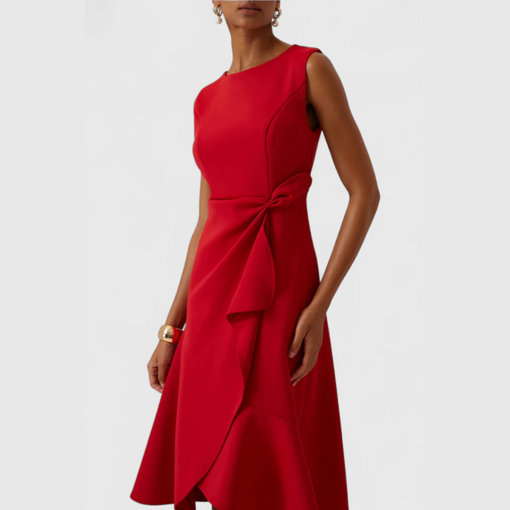 Glamorous Draped Asymmetric Crepe With Luxuriously Contoured Silhouette Midi Dress