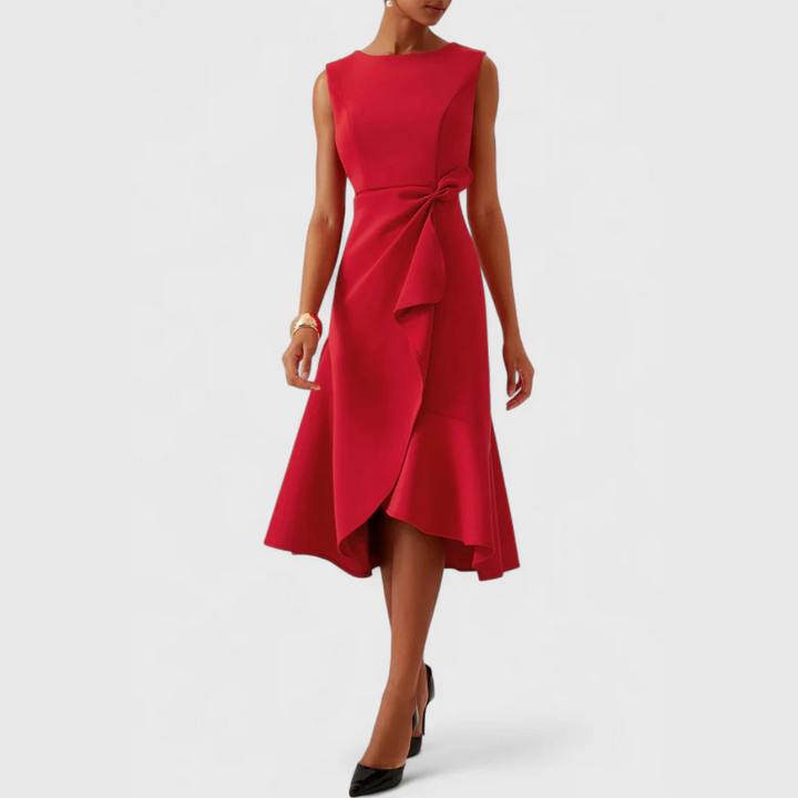 Glamorous Draped Asymmetric Crepe With Luxuriously Contoured Silhouette Midi Dress