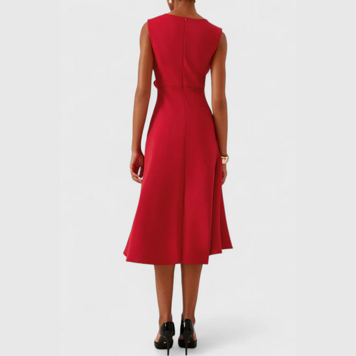 Glamorous Draped Asymmetric Crepe With Luxuriously Contoured Silhouette Midi Dress