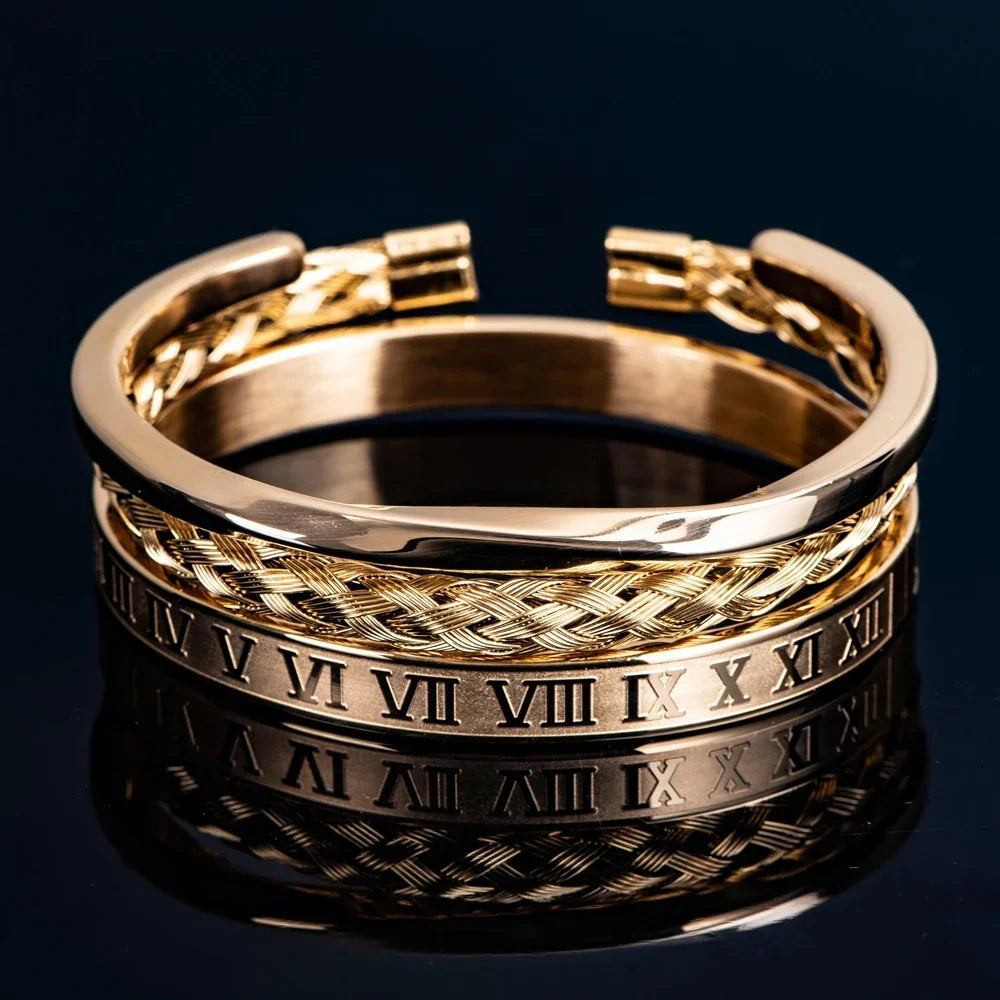 Roman Steel Three-Stack Bracelet Set