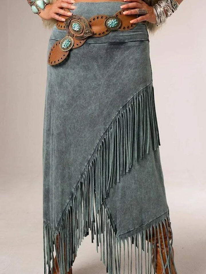 Eloise | A-Line Maxi Skirt with Fringe Detail and Flowing Design