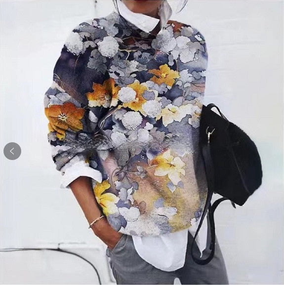Ladies Floral Print Pullover Sweater