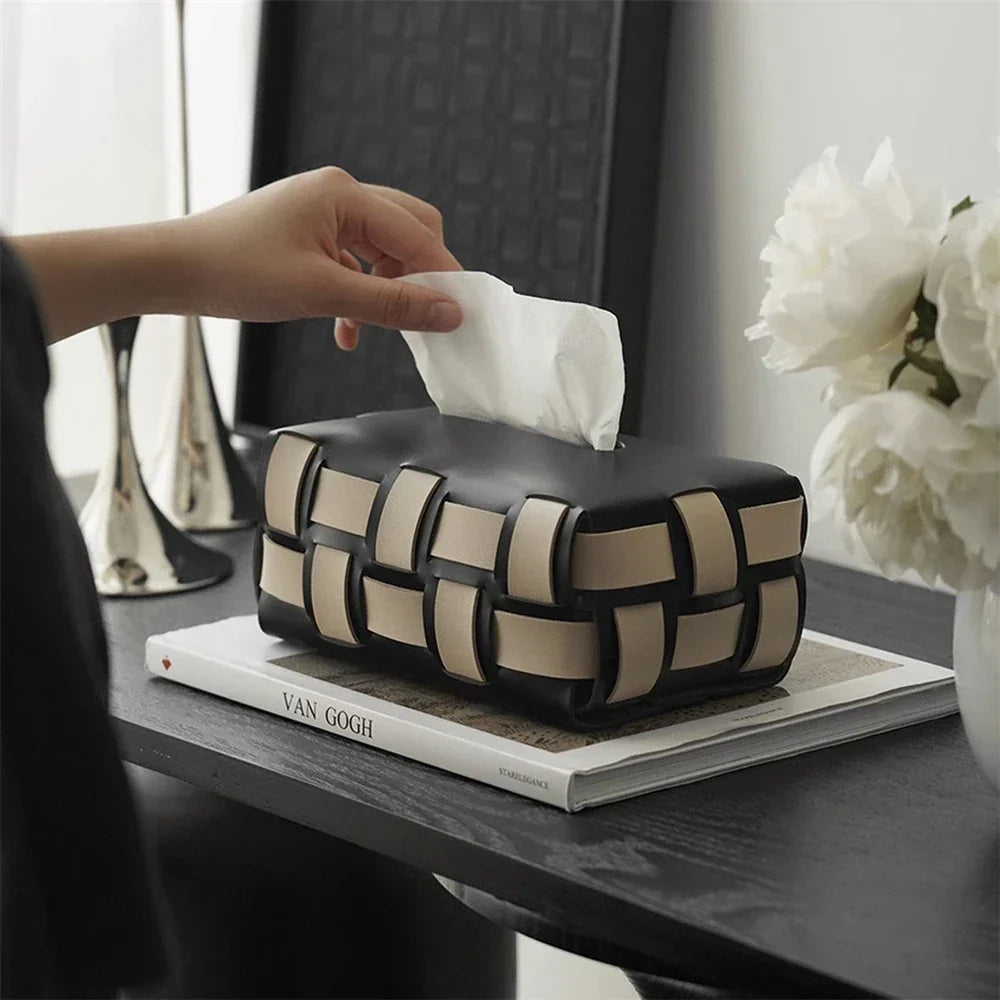 Plaid Luxe Leather Tissue Box