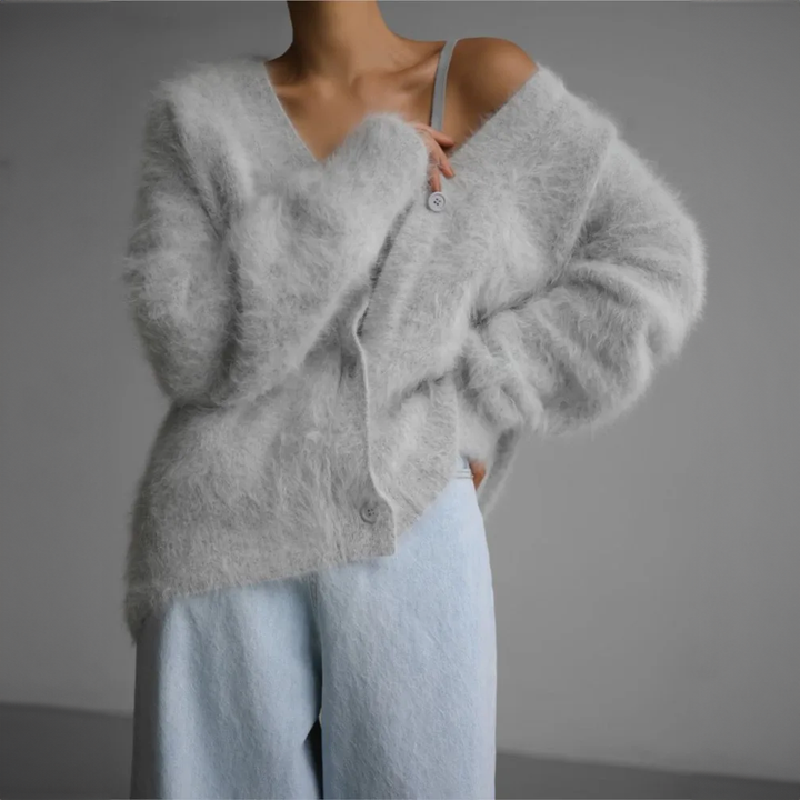 Ladies Fluffy Oversized Knitted Cardigan