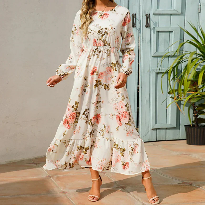 Timeless Elegant Exquisite Unforgettable Floral Print Flowing Silhouette Maxi Dress