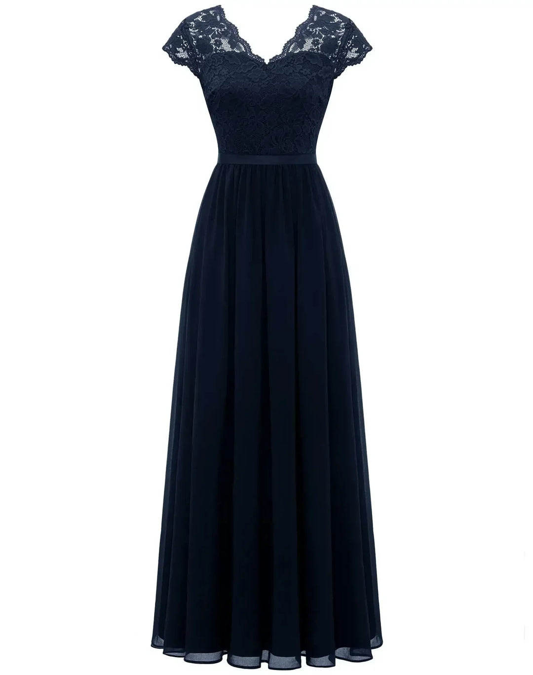 Elegant Alluring Lace Detailing Chantilly Lace Pattern Luxuriously Flowing Evening Gown