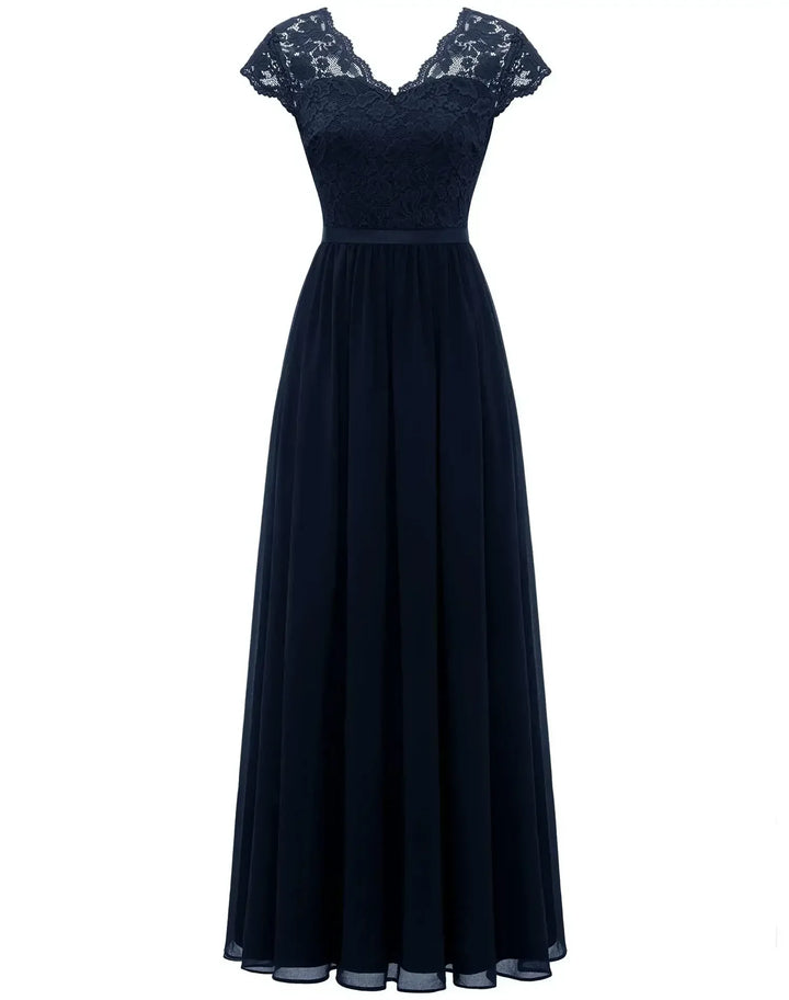 Elegant Alluring Lace Detailing Chantilly Lace Pattern Luxuriously Flowing Evening Gown