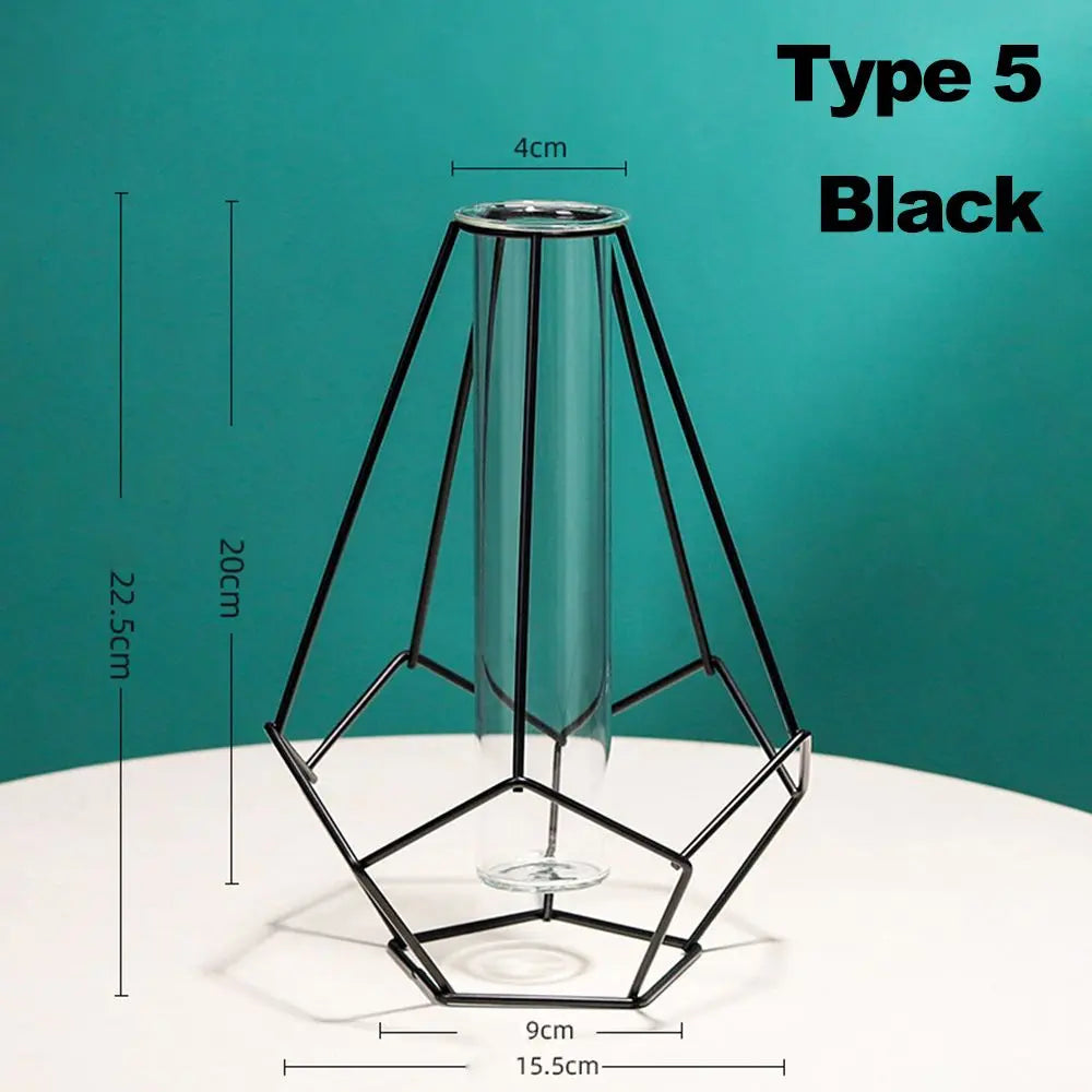 GEOMETRIC IRON FLOWER VASE WITH GLASS TUBE
