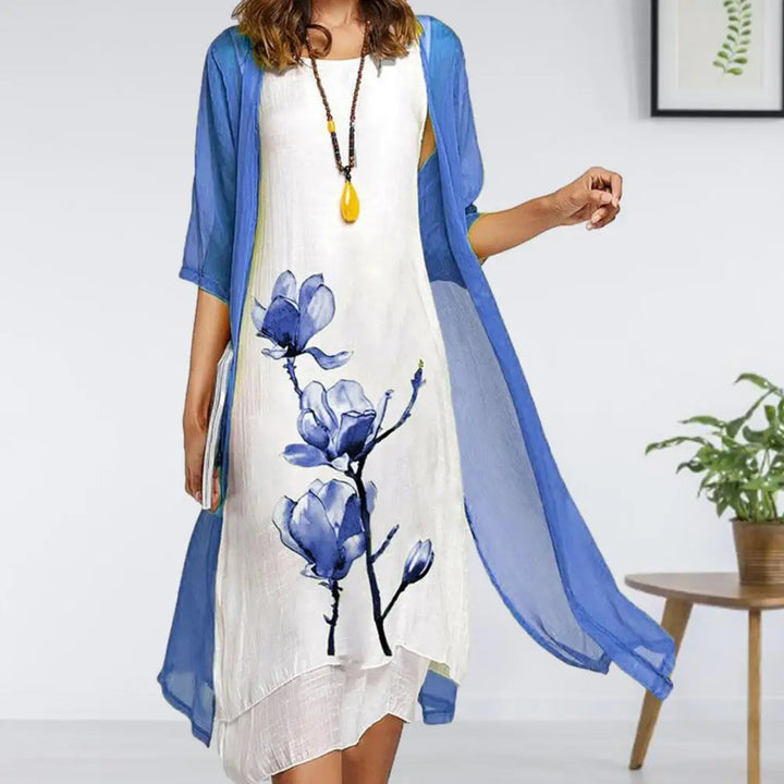 Sydney | Floral Print 2-Piece Dress Set with Sheer Overlay