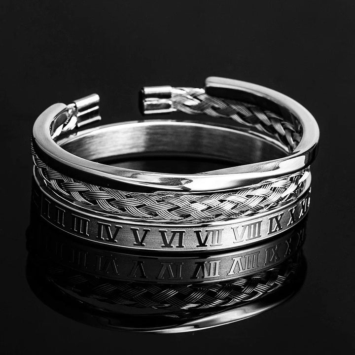 Roman Steel Three-Stack Bracelet Set