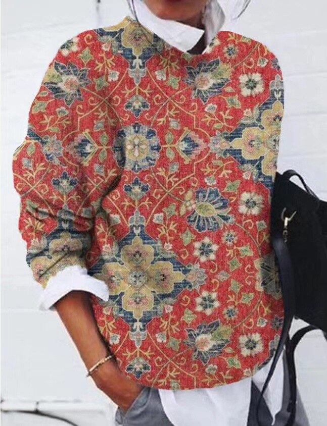 Ladies Floral Print Pullover Sweater