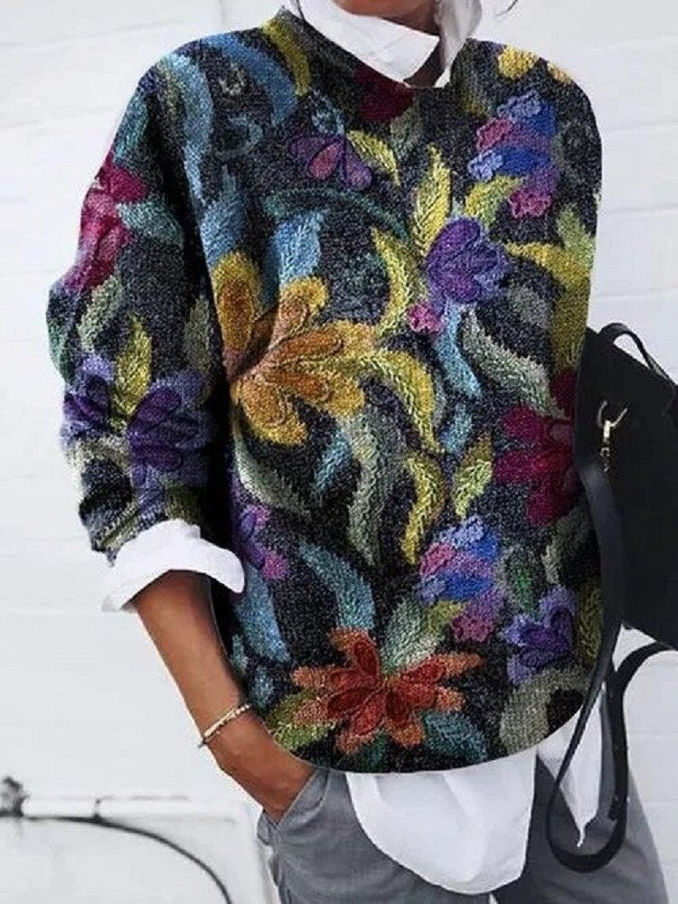 Ladies Floral Print Pullover Sweater