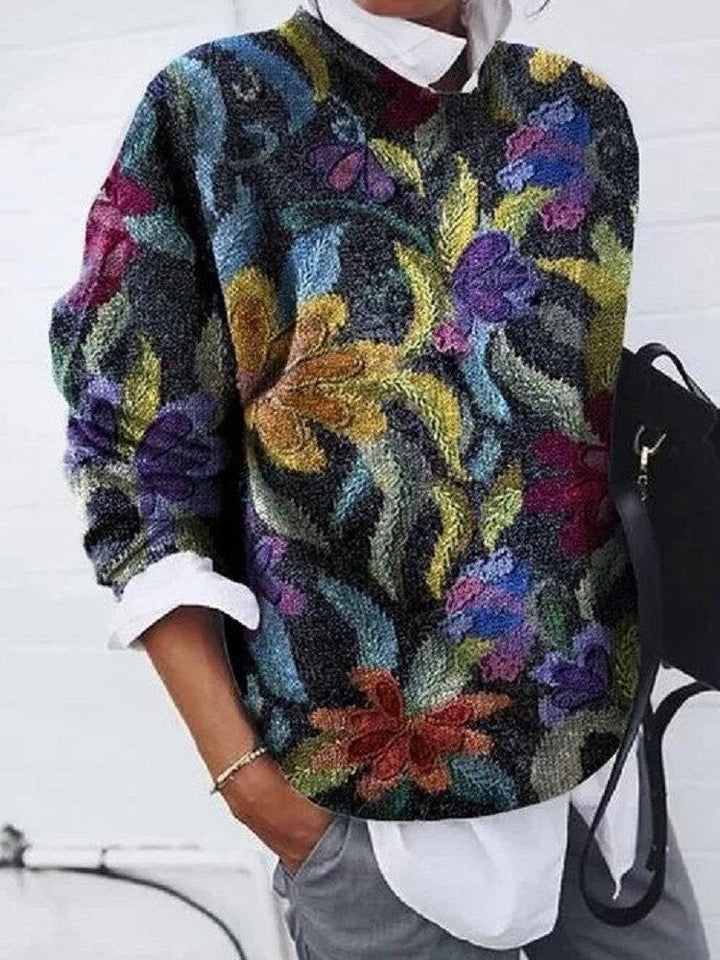 Ladies Floral Print Pullover Sweater