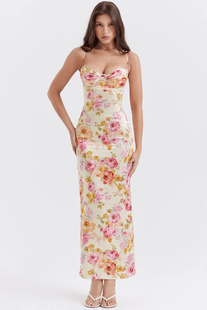 Romantic Spaghetti Strap Floral Print With Ultra Lightweight Flowing Silhouette Dress