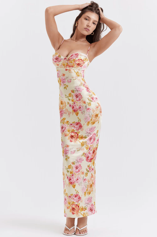 Romantic Spaghetti Strap Floral Print With Ultra Lightweight Flowing Silhouette Dress
