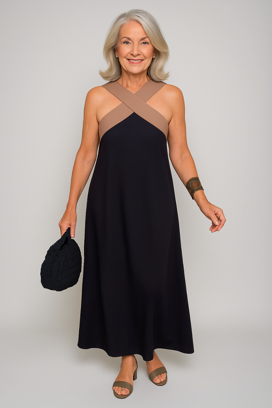 Luxurious Crisscrossing Neckline Chiffon With Effortless Fluid Draping Maxi Dress