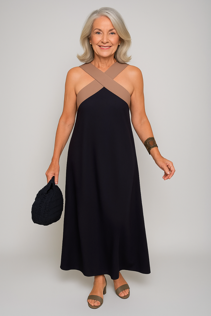 Luxurious Crisscrossing Neckline Chiffon With Effortless Fluid Draping Maxi Dress