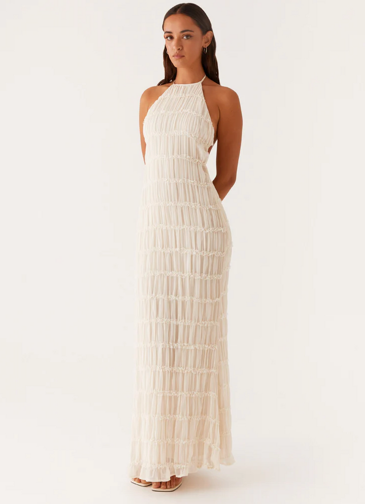 Luxurious Halter Premium Georgette Exquisitely Flowing For Upscale Occasions Maxi Dress