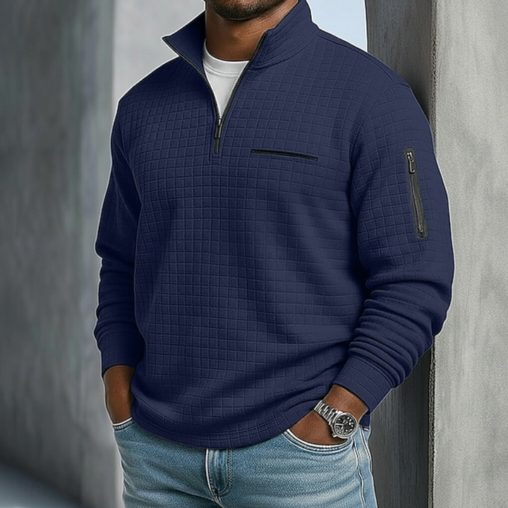 Men's Quarter-Zip Pullover Waffle Sweater