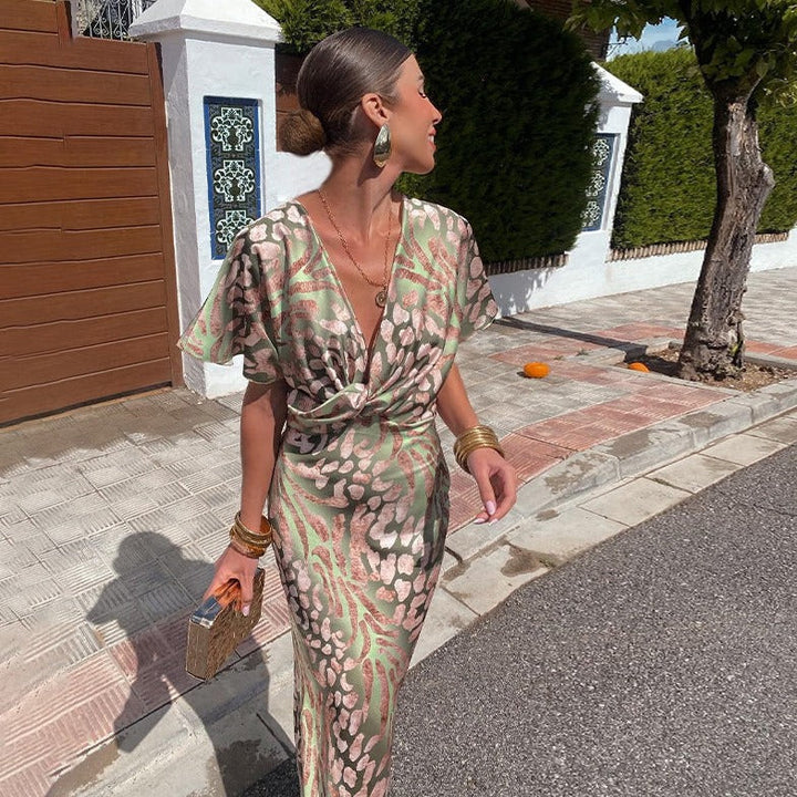 Elegant Flattering Contoured Silhouette Satin Luxurious Glamorous Guest Detailing Dress
