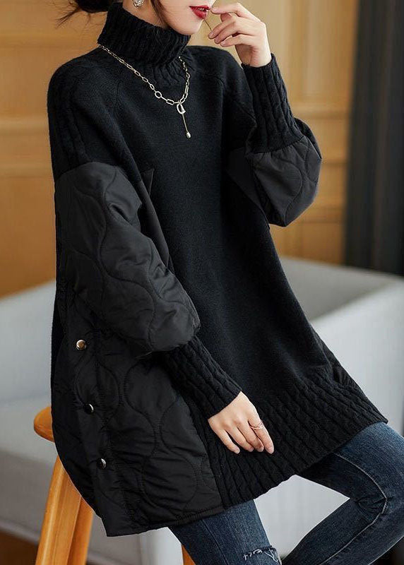 Hailey - Simple Patchwork Sweater with Turtleneck