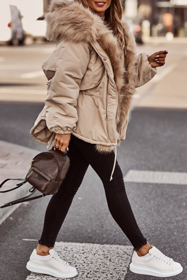 Ladies Short Winter Parka with Faux Fur