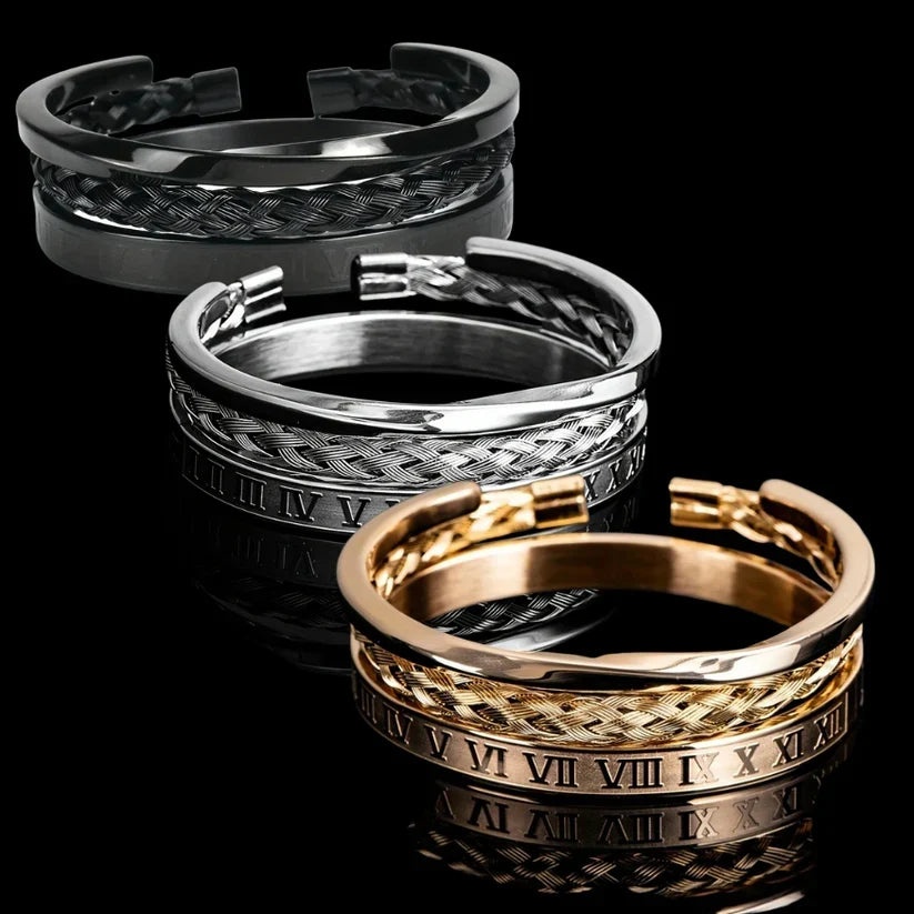 Roman Steel Three-Stack Bracelet Set