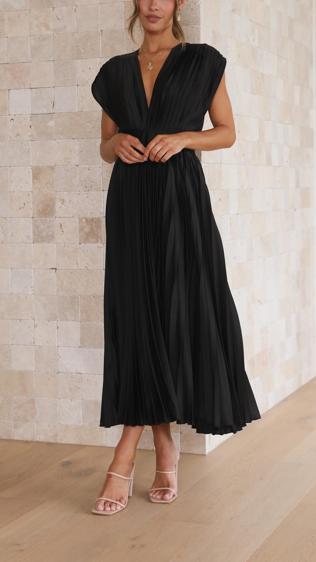Luxuriously Unforgettable Glamorous Pleated Silk Charmeuse Floor Length Details Dress