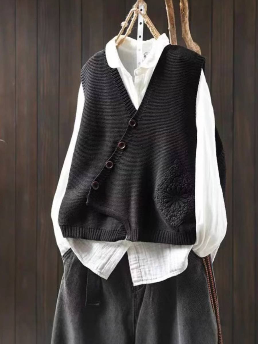 SUSAN – ASYMMETRICAL BUTTON KNIT CARDIGAN