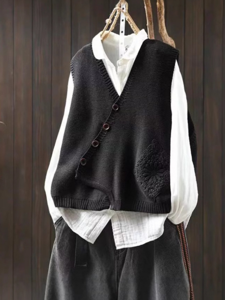 SUSAN – ASYMMETRICAL BUTTON KNIT CARDIGAN