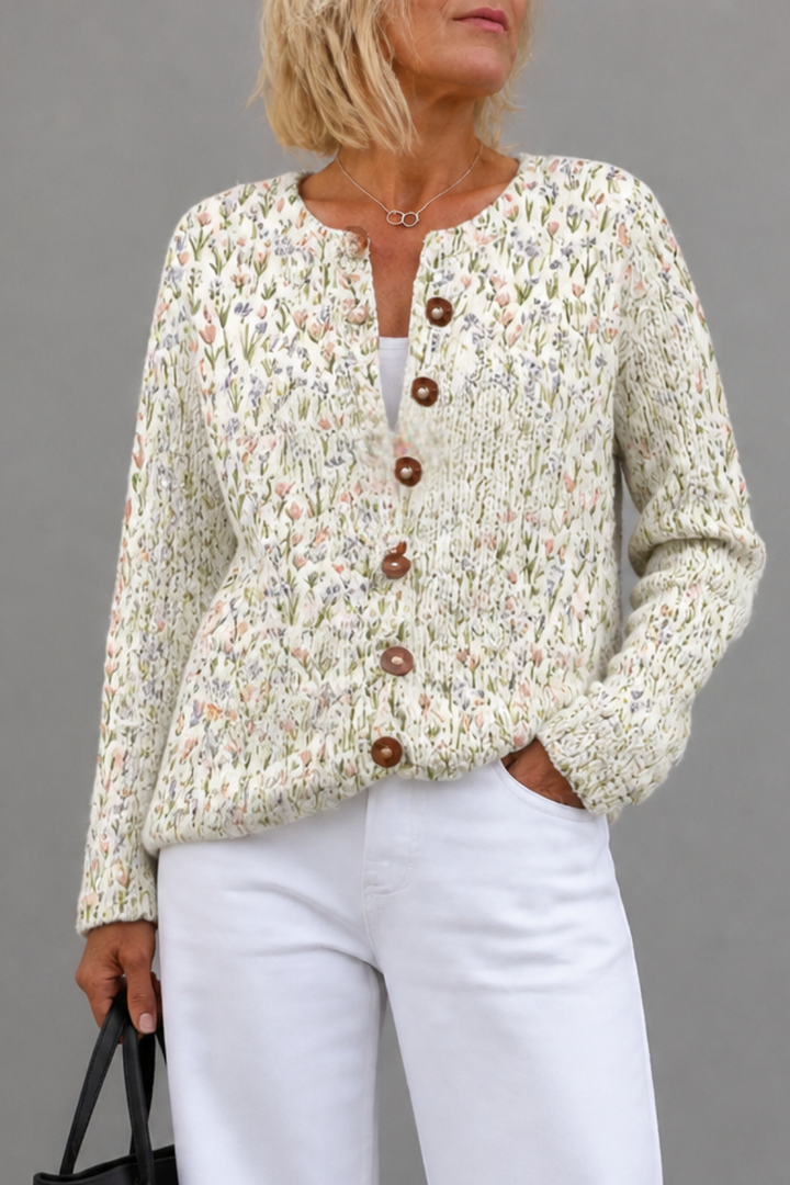Helena – Floral Open-Front Knitted Cardigan