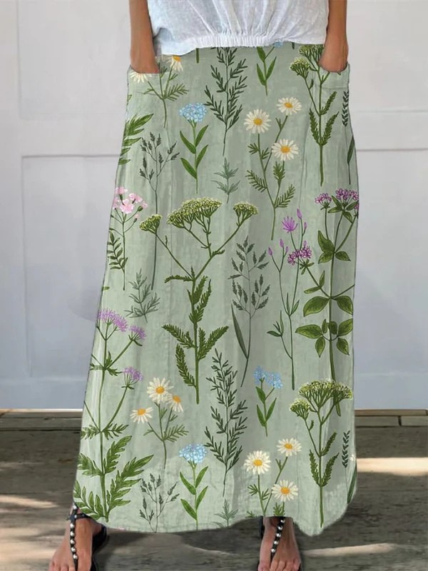 Cora | Printed Pocket Skirt with Spring Field Pattern