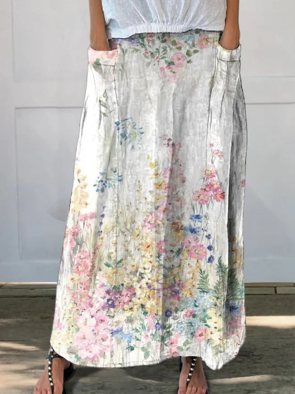 Madelyn | Floral Print Skirt with Elastic Waistband and Pockets