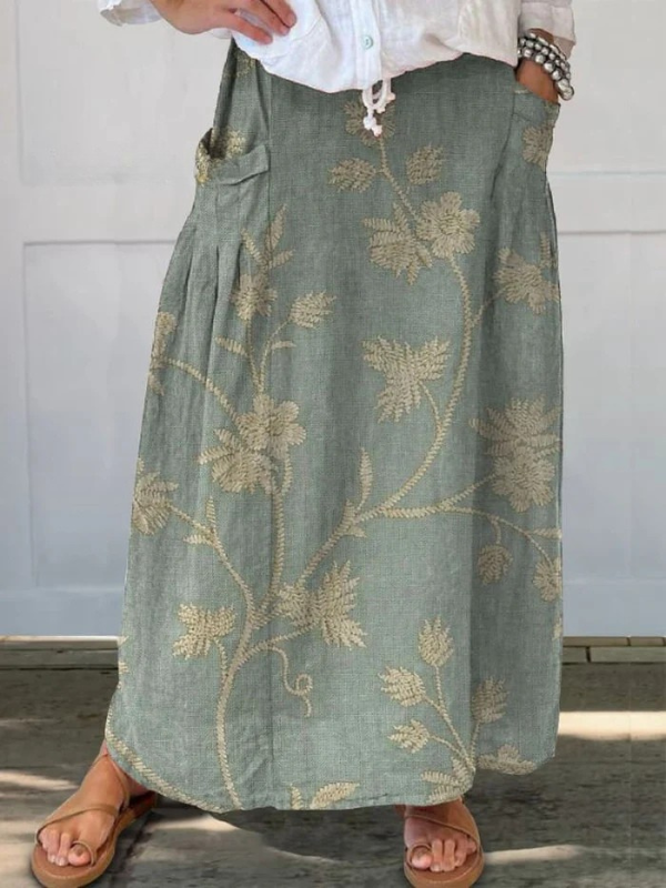 Quinn | Floral Art Skirt with Elastic Waistband and Pockets