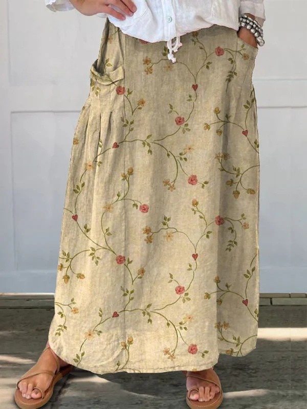 Lorelei | Retro Floral Skirt with Elastic Waistband and Pockets