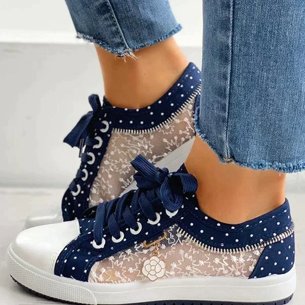 Ladies Floral Mesh Lace-Up Casual Comfort Walking Shoes