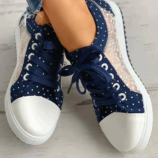 Ladies Floral Mesh Lace-Up Casual Comfort Walking Shoes